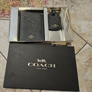 Coach passport holder and luggage tag - black with some sparkles